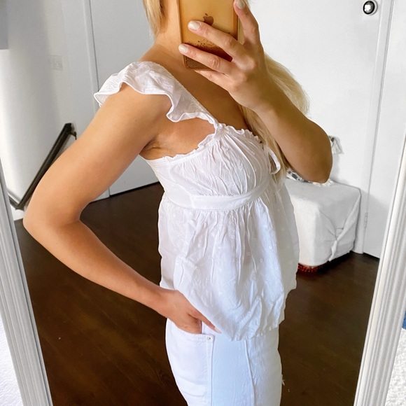 🐚 REBELLION BOHO WHITE RUFFLE SUMMER TOP! - Picture 3 of 12